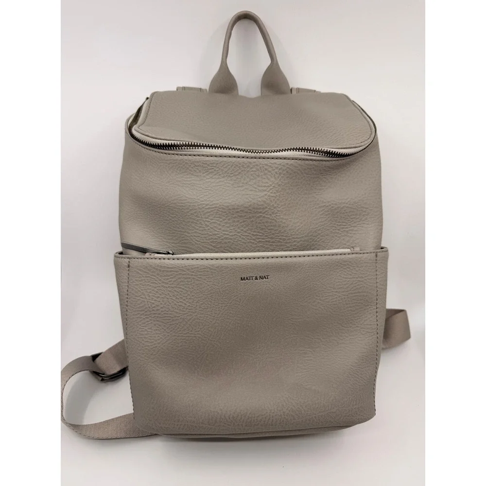 Matt & Nat Fabi Vegan Leather Backpack Grey Structured Travel Bag
